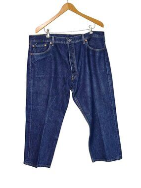 Levis 501 Mens Button Fly Straight Fit Jeans Dark Wash